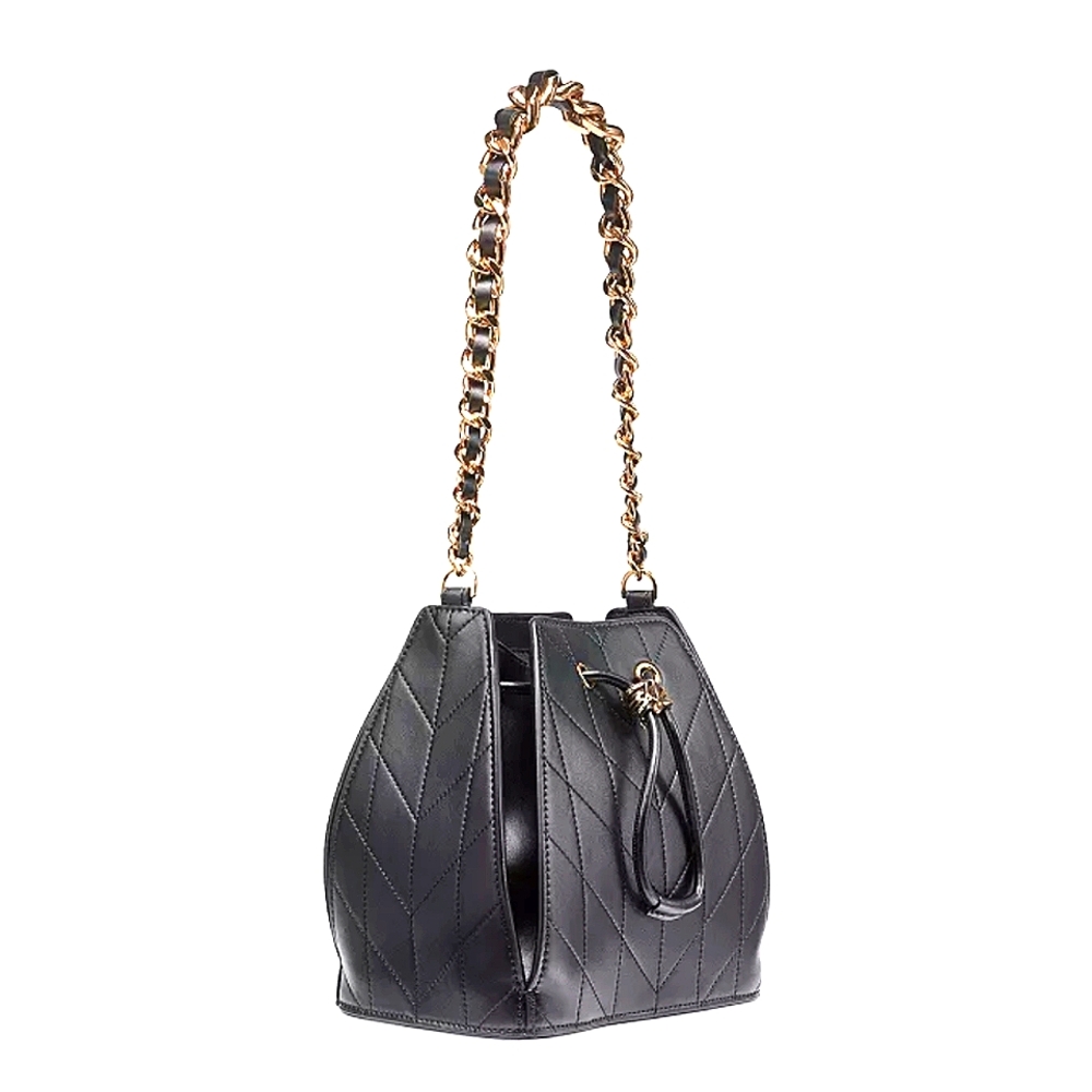NEW Karl Lagerfeld Bucket Fatina Crossbody Shoulder Bag Black Gold - Picture 2 of 10